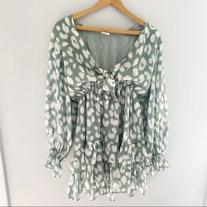 By Together Dress Leopard Ruffle Chic Sage Boho